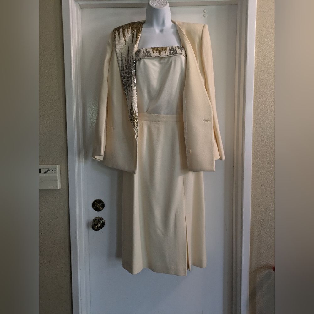 Vintage Nolan Miller The Dynasty Collection Beaded 3 Piece Suit Skirt Size 10